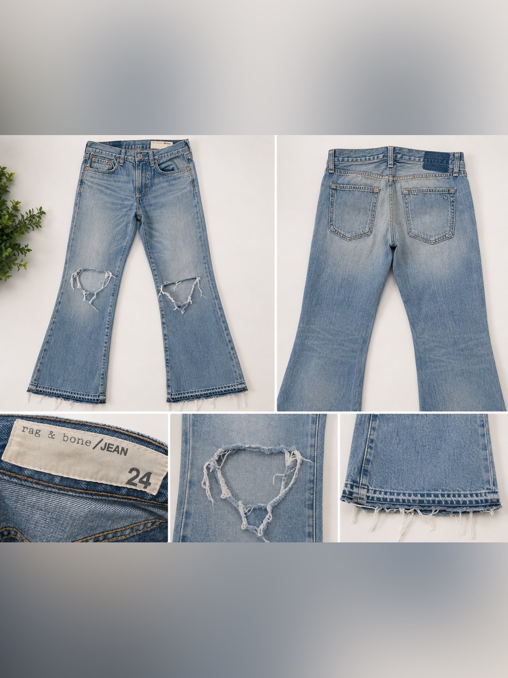 Rag & Bone JEAN Distressed Light Wash Flare Jeans Size 24